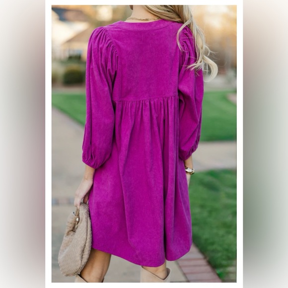 Magenta Corduroy Short Babydoll Dress | Large | Long Sleeves | NWT - Picture 4 of 10